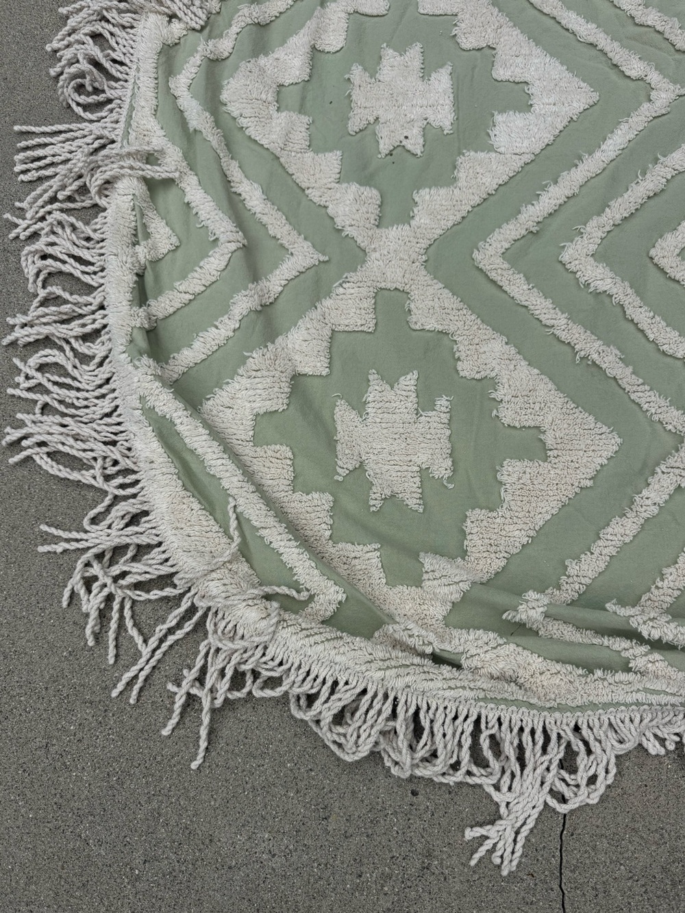 Sage Green Aztec print with fringe blanket or tapestry 7’x10’ - Picture 2 of 4